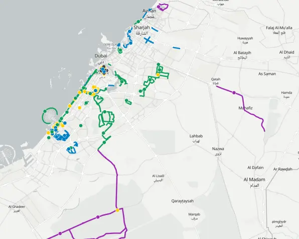 Dubai Sharjah and Ajman Cycling Tracks Map